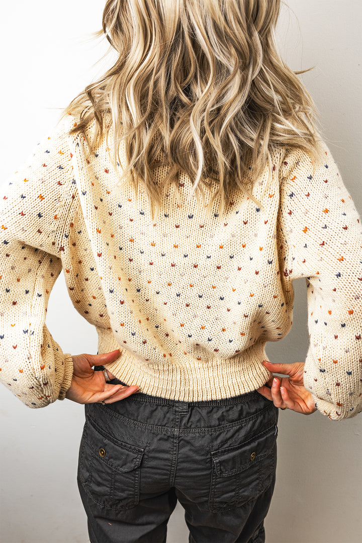 Beige Geometric Print Button Front Regular Fit Cardigan