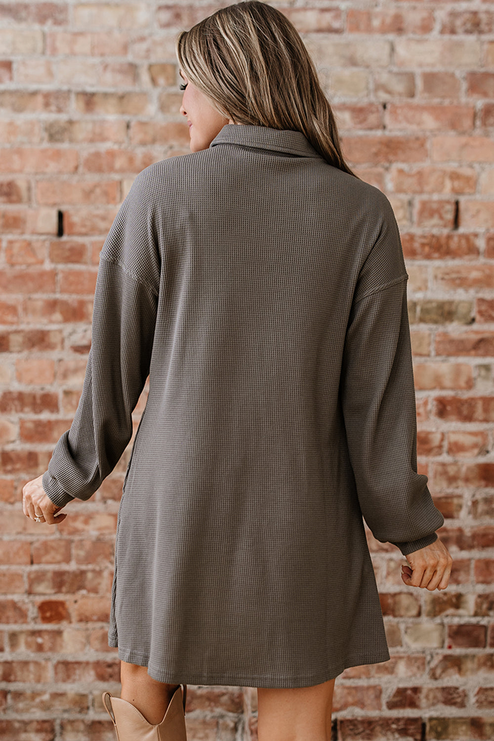 Waffle Knit Shirt Tunic Dress