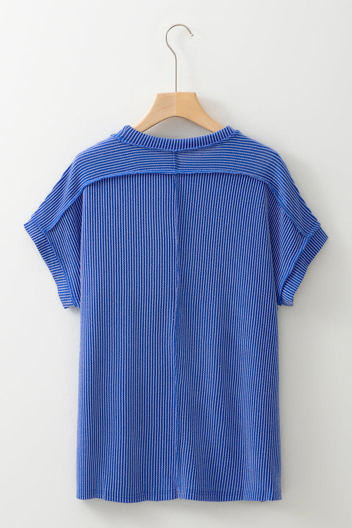 textured knit exposed stitching t shirt