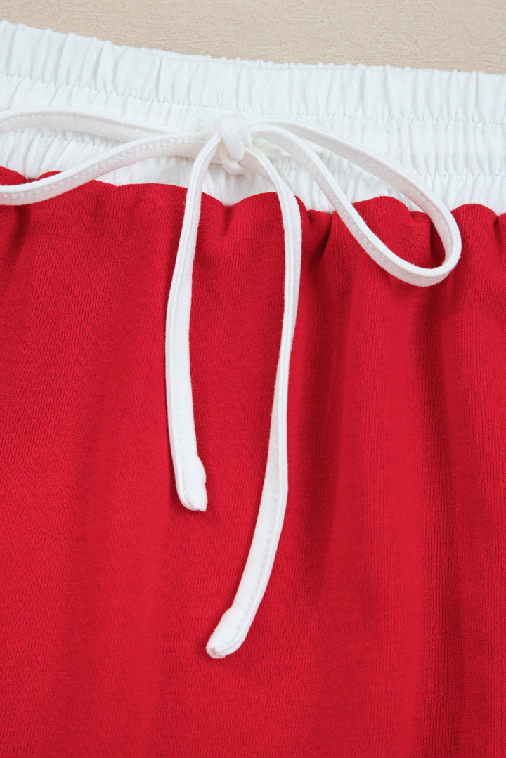 Fiery Red Varsity Stripe Detail Pullover Mini Skort Set