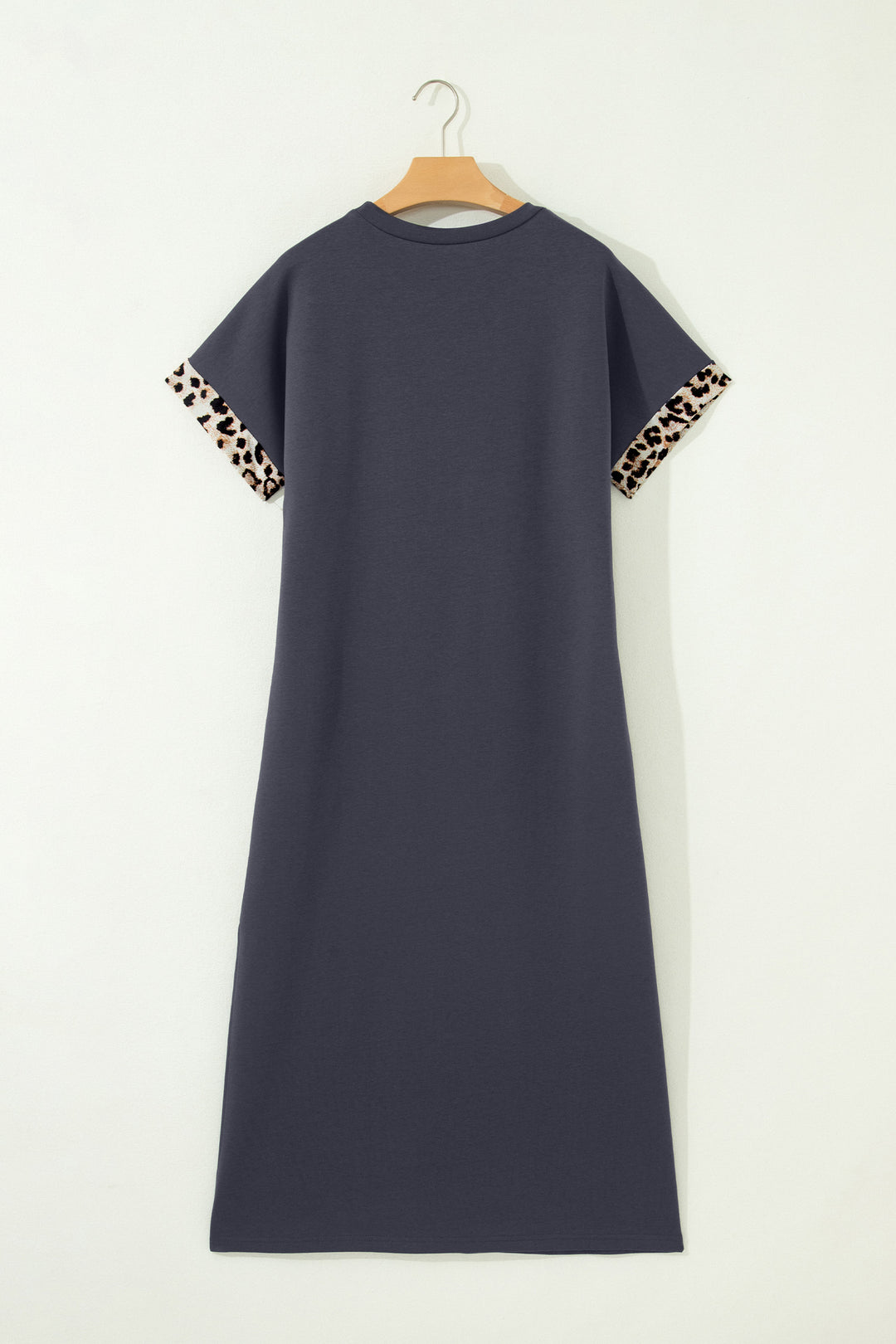 Dark Grey Contrast Leopard Bow Patched Short Sleeve T Shirt Long Dress