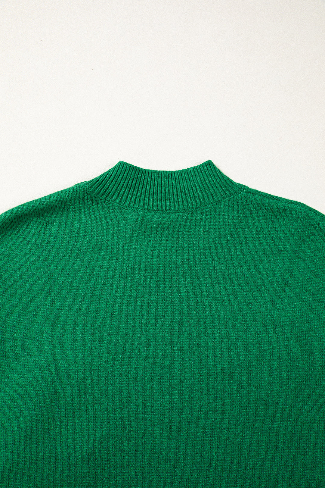 Bright Green Corded Horseshoes Ribbed Trim Mock Neck Short Sleeve Sweater