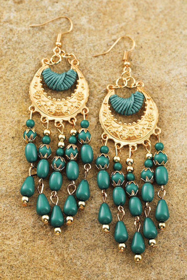 Boucles d'oreilles bohèmes à pampilles et perles en alliage