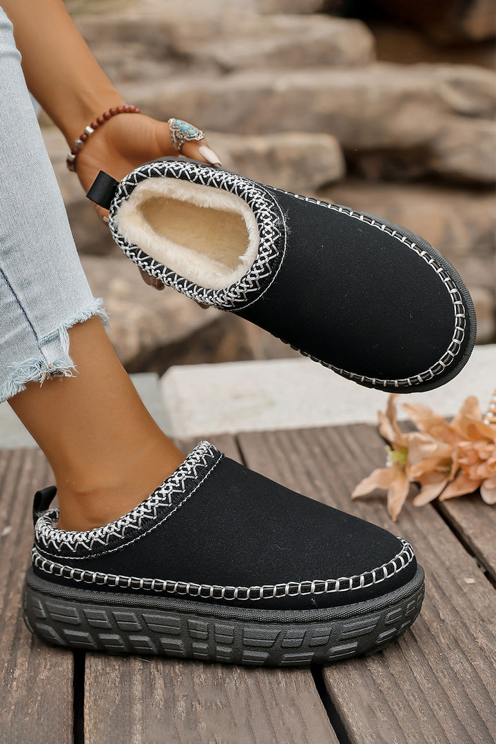Chaussons sabots d'hiver en similicuir et peluche patchwork avec détails contrastés en daim synthétique