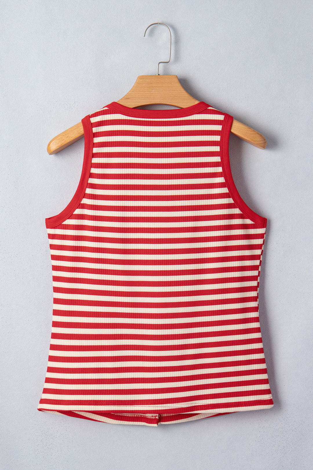 Red Stripe Buttoned Ribbed Knit Tank Top