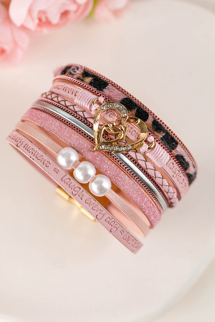Leopard Letter Print Heart Shaped Magnetic Buckle Bracelet