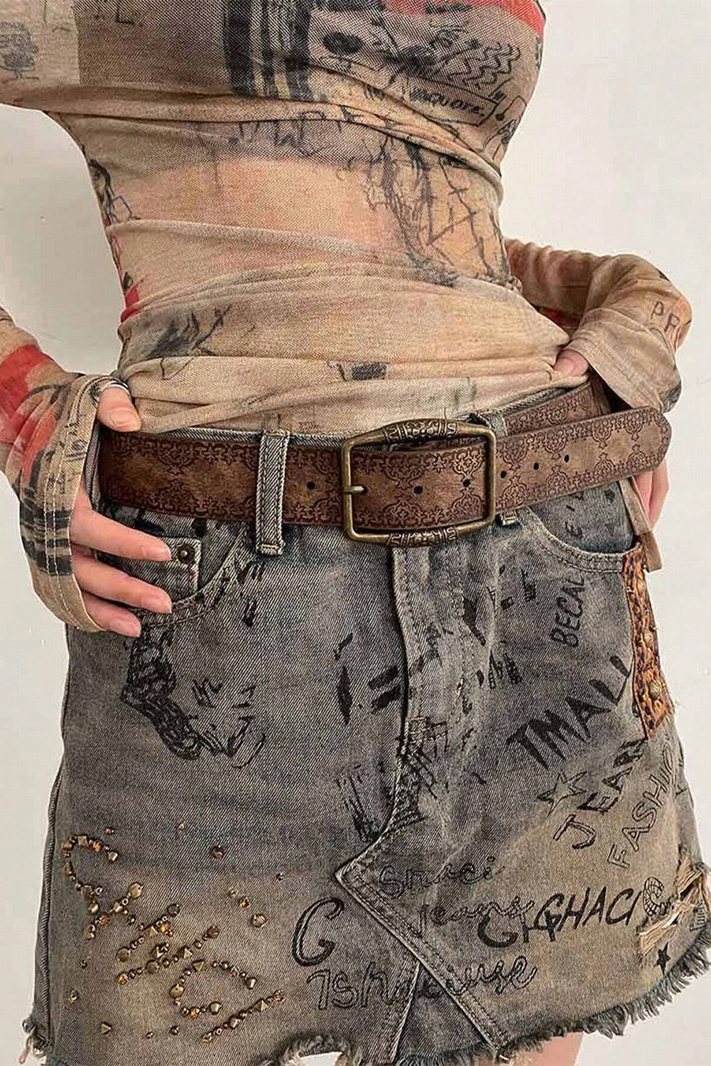 Vintage Pattern PU Leather Waist Belt