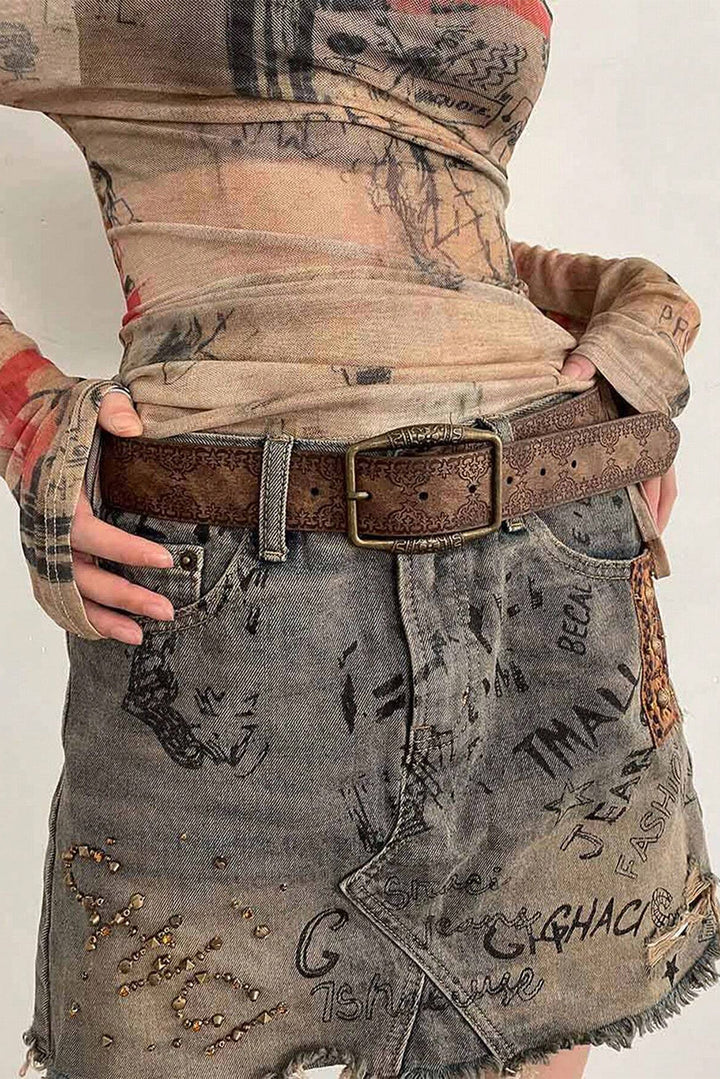 Vintage Pattern PU Leather Waist Belt