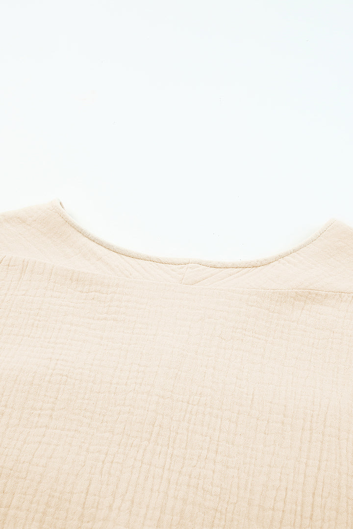Apricot Frayed Batwing Sleeve Textured Cotton Blouse