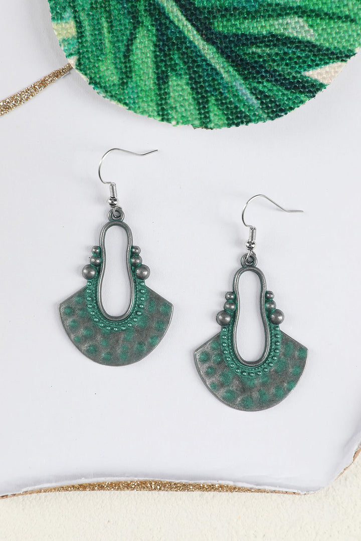 Geometric Fan Shape Antiqued Dangle Earrings