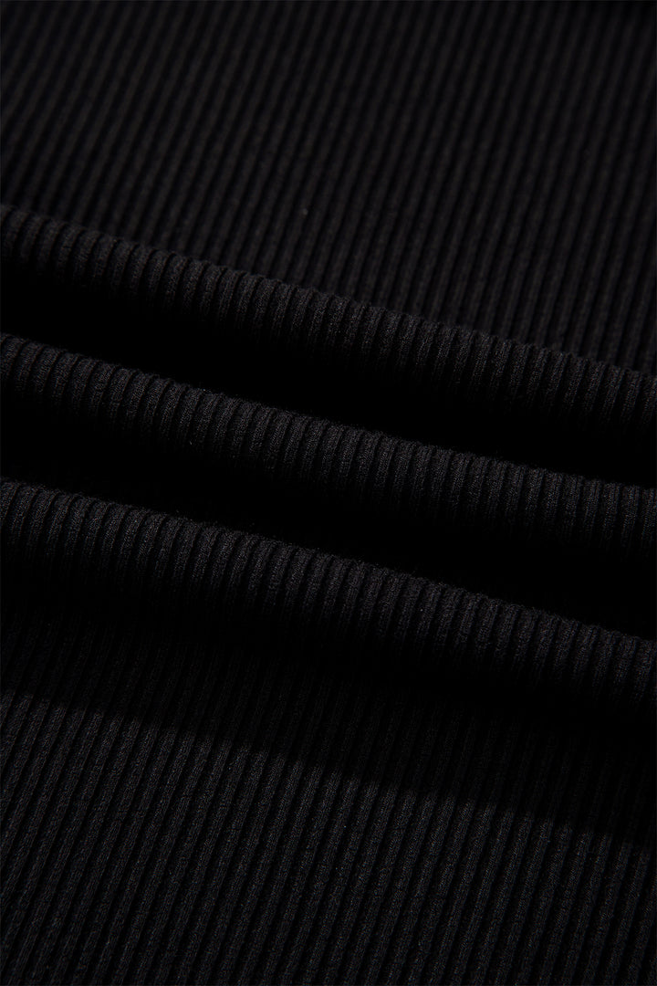 Dearlovers Black Ribbed Long Sleeve Crew Neck Solid Color Bodysuit