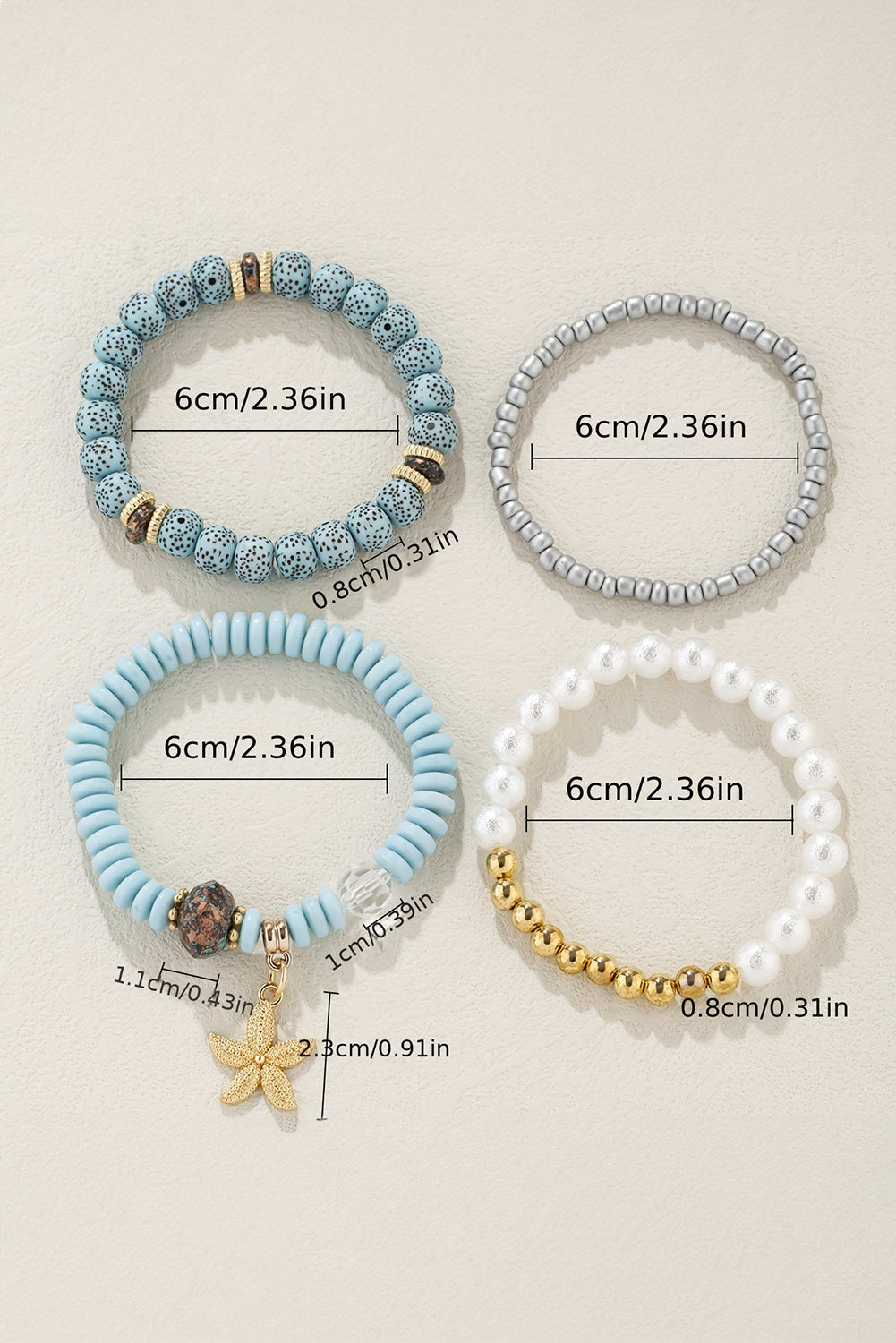 Ensemble de 4 bracelets de perles avec pendentif étoile de mer