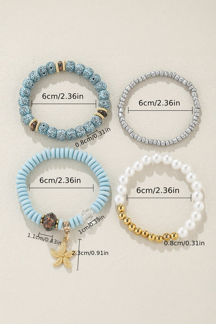 Ensemble de 4 bracelets de perles avec pendentif étoile de mer