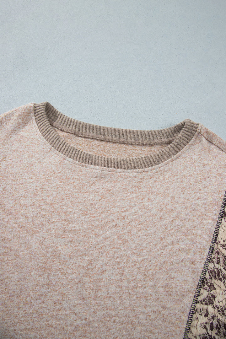 Khaki Floral Print Round Neck Long Sleeve Shift Top