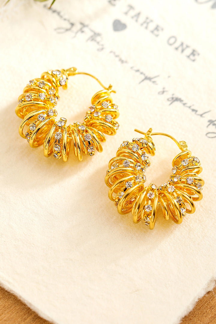 Boucles d'oreilles à crochet en alliage plaqué spirale avec strass