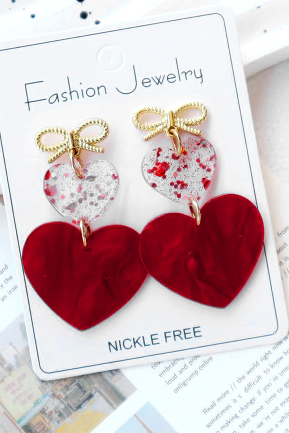 Boucles d'oreilles pendantes en forme de cœur et de nœud papillon