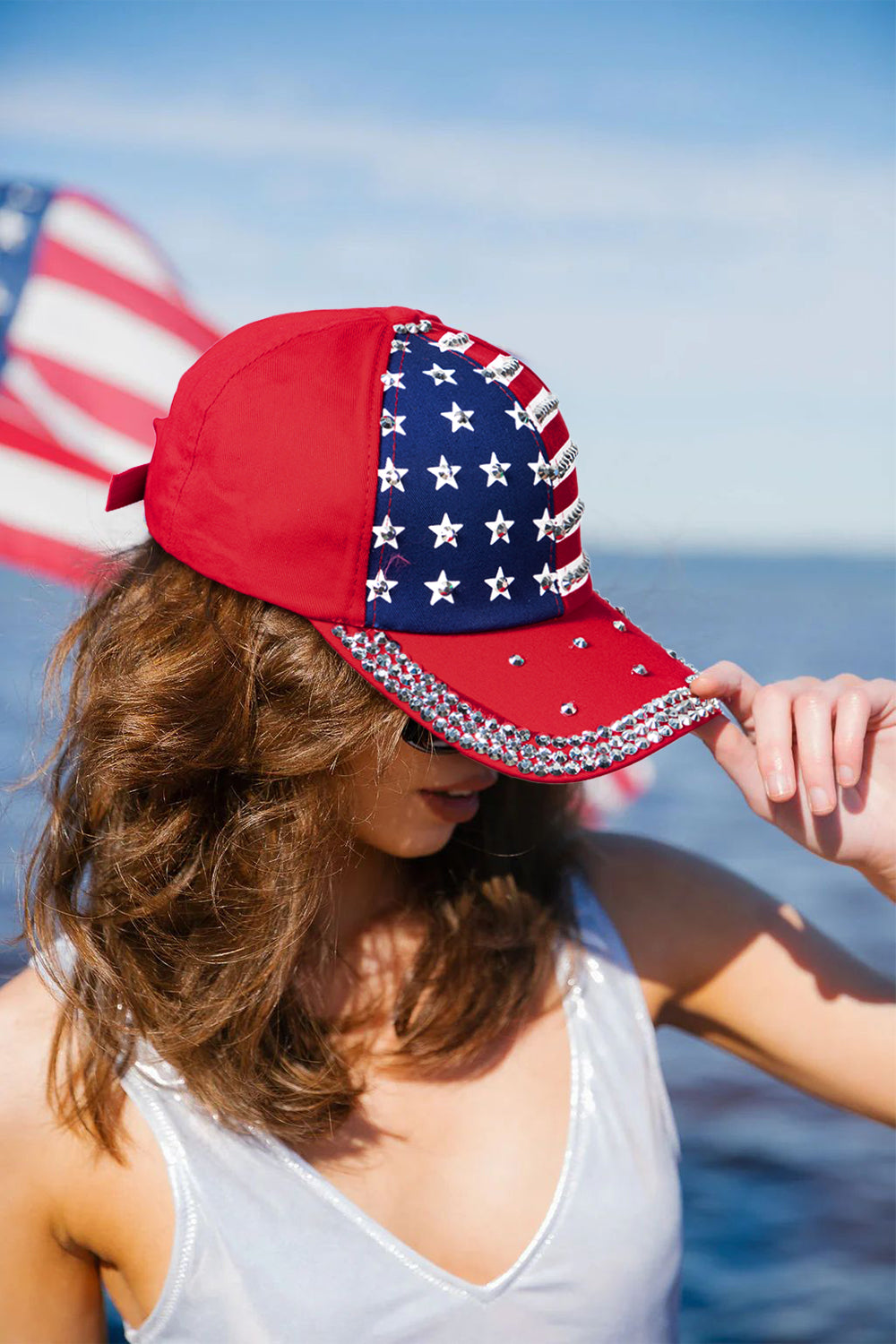 Baseballkappe mit amerikanischer Flagge und Strassdekor