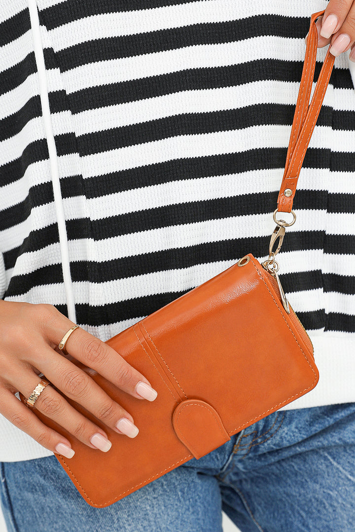 Faux Leather Zip Around Wrist Strap Long Wallet