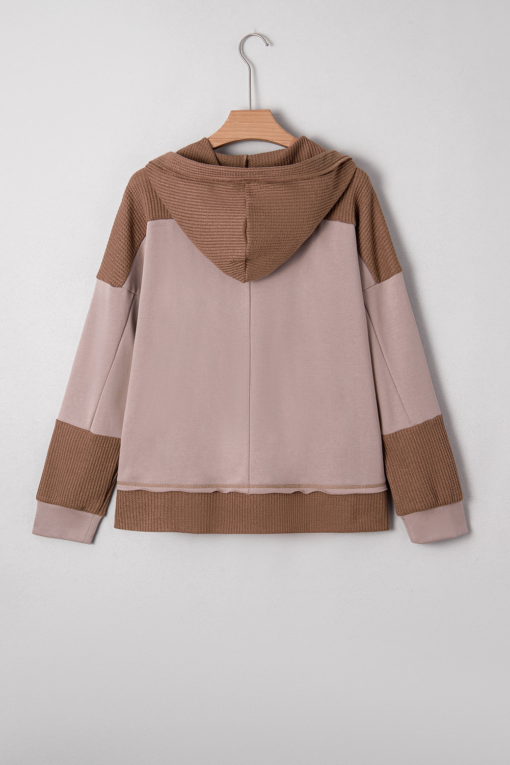 Goat Oversize Waffle Patchwork Exposed Seam Casual Hoodie