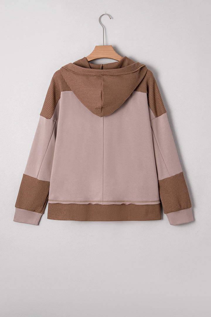 Goat Oversize Waffle Patchwork Exposed Seam Casual Hoodie