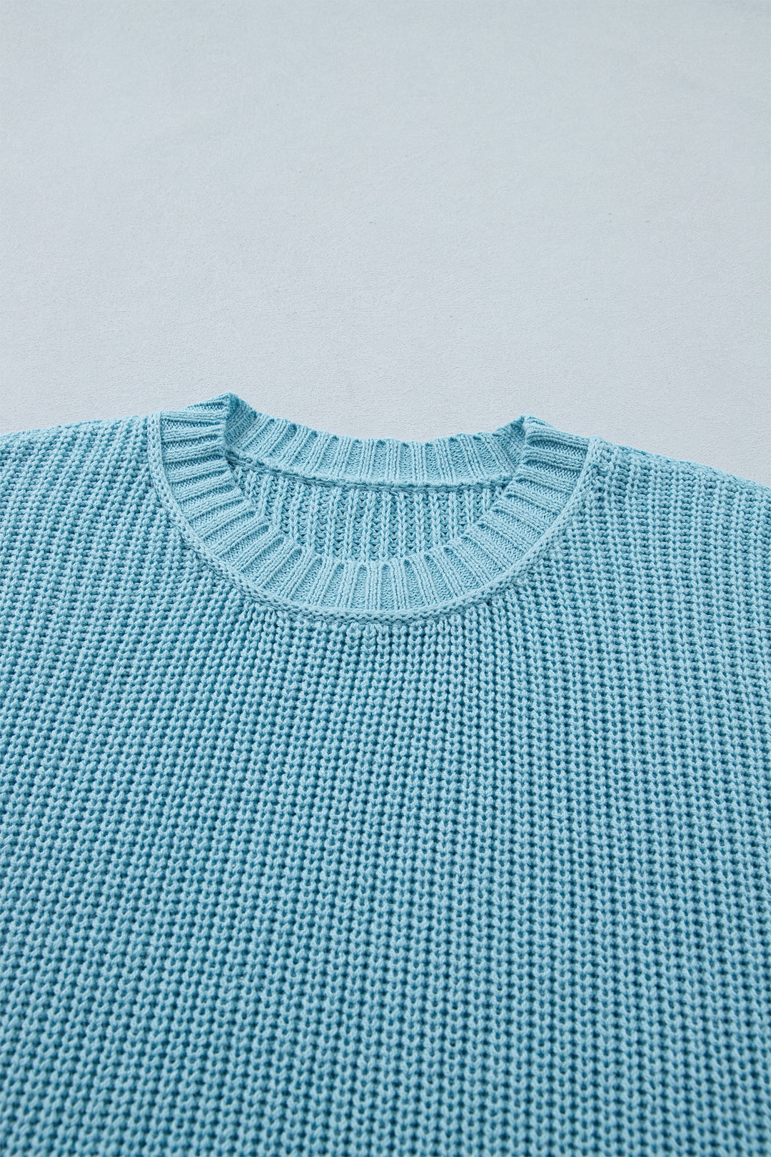 Mist Blue Exposed Seam Detail Half Sleeve Loose Sweater