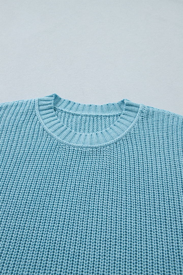 Mist Blue Exposed Seam Detail Half Sleeve Loose Sweater