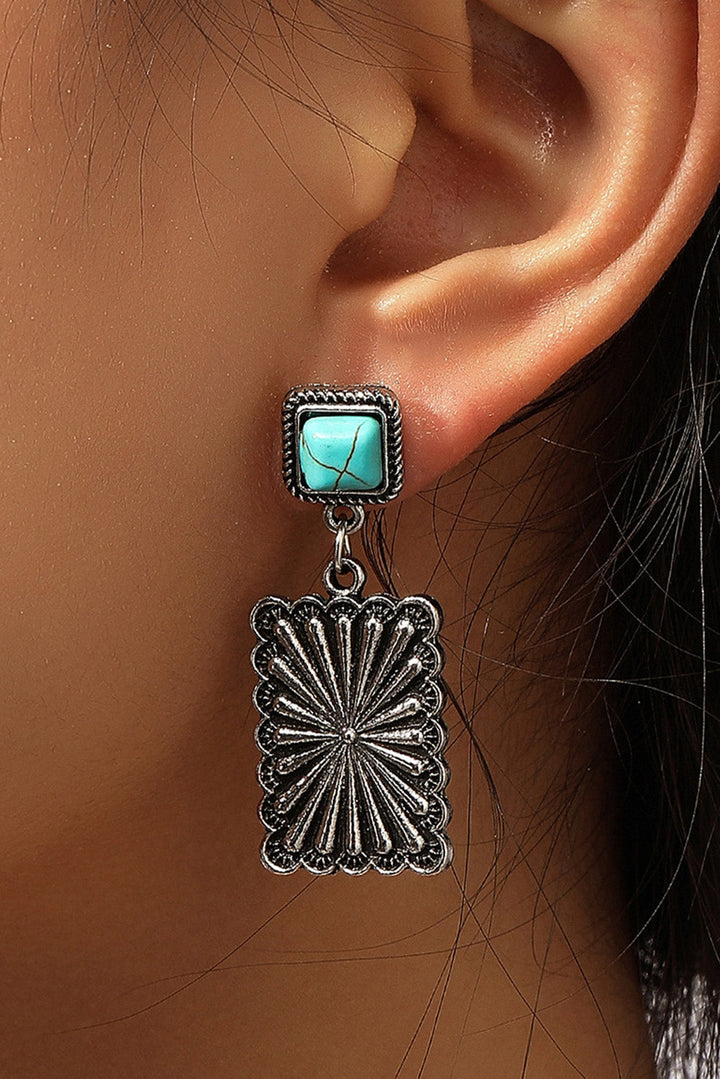 Boucles d'oreilles à tige géométriques turquoise rétro occidentales