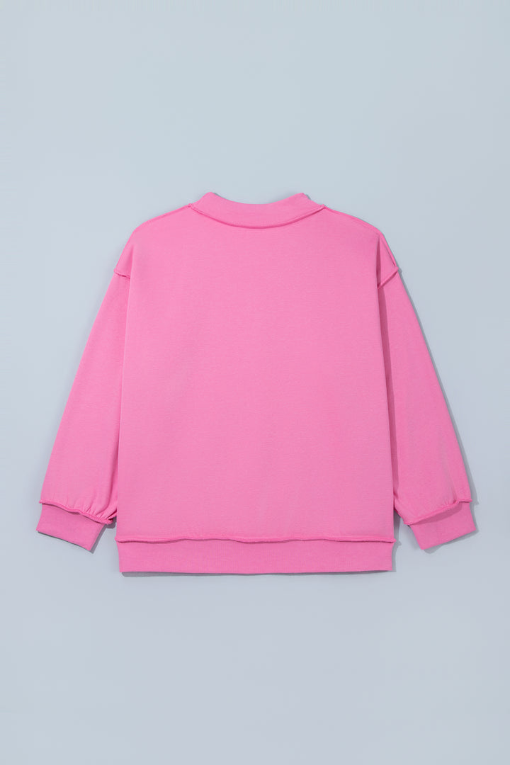 Bright Pink Exposed Seam Detail Reversible Double Wear Plus Size Sweatshirt