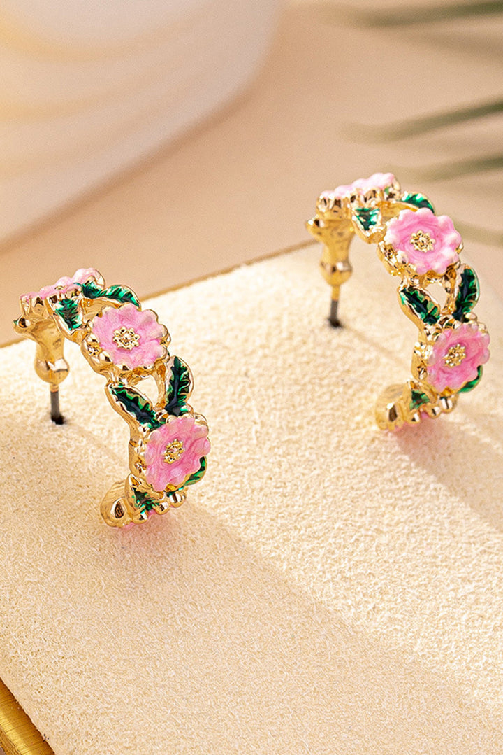Boucles d'oreilles en alliage plaqué en forme de C à motif floral