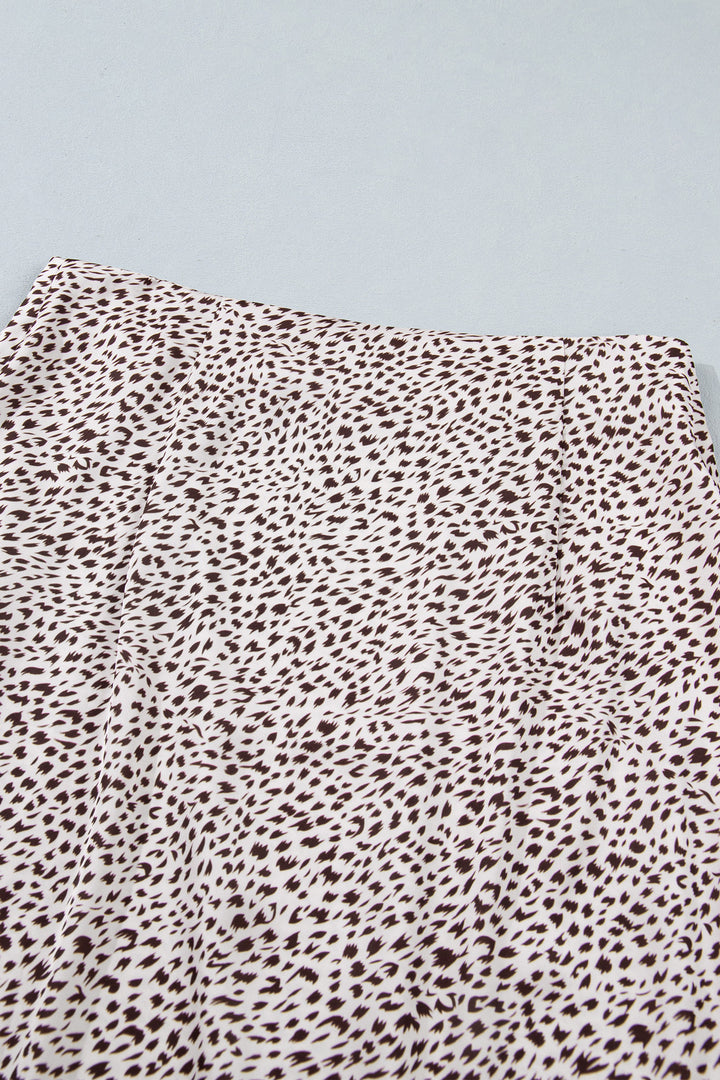 Fashion Brown Cheetah Print Trim Split Long Western Skirt