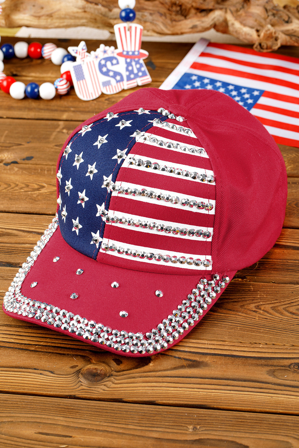 Baseballkappe mit amerikanischer Flagge und Strassdekor