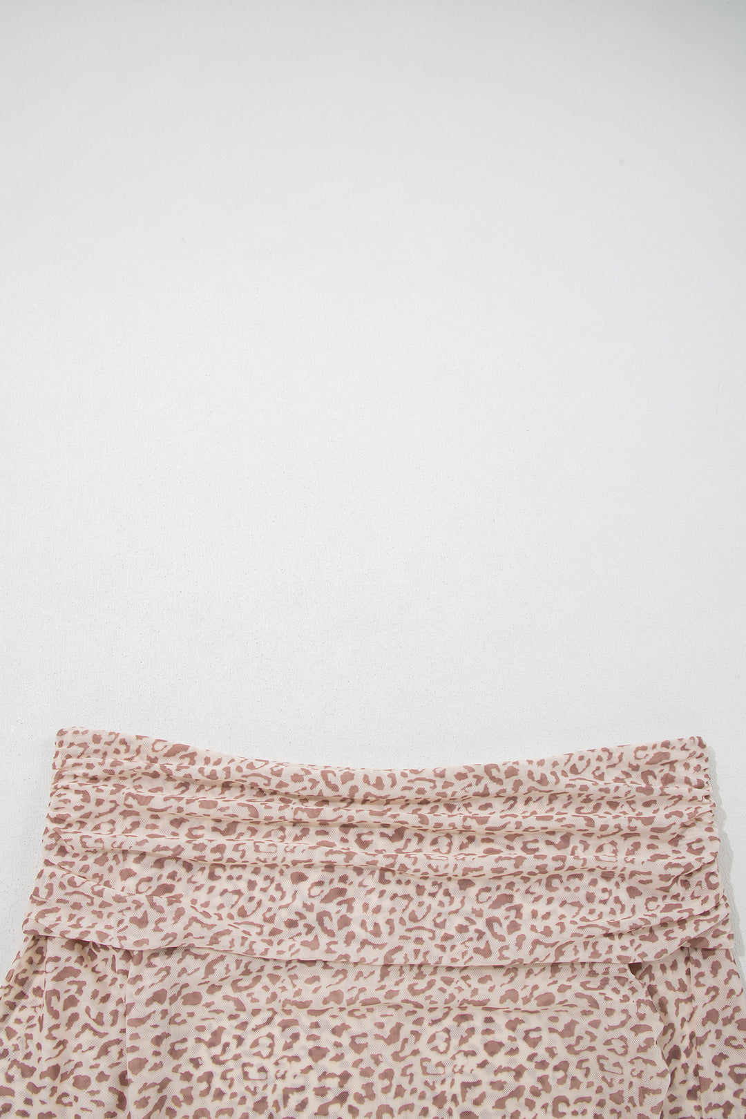 Brown Leopard Print Foldover Off Shoulder Long Sleeve Mesh Top