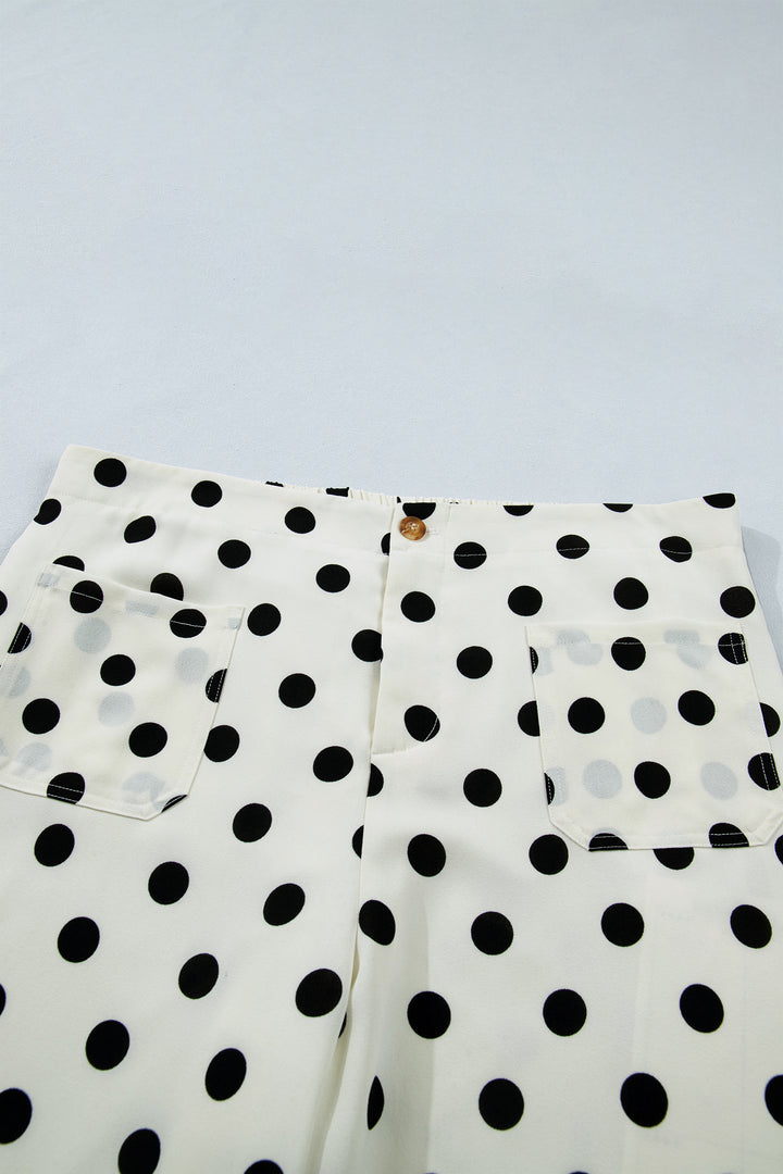 White Plus Size Polka Dot Print Patch Pocket Womens Shift Pants