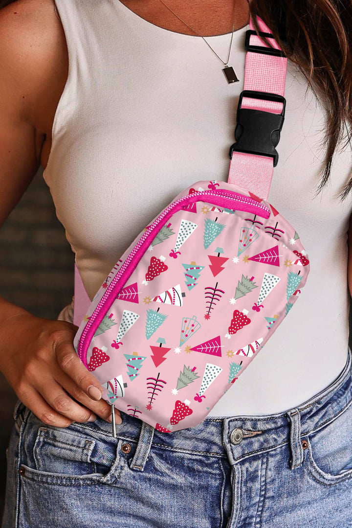 Christmas Tree Print Buckle Wide Strap Sling Bag