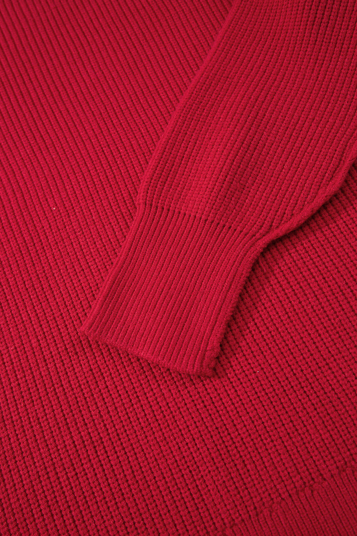 Red Dahlia Ribbed Knit Stand Neck Regular Fit Pullover Sweater
