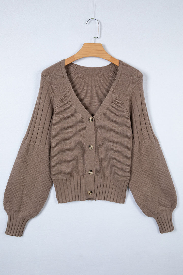 Mixed Texture Knit Button V Neck Sweater Cardigan