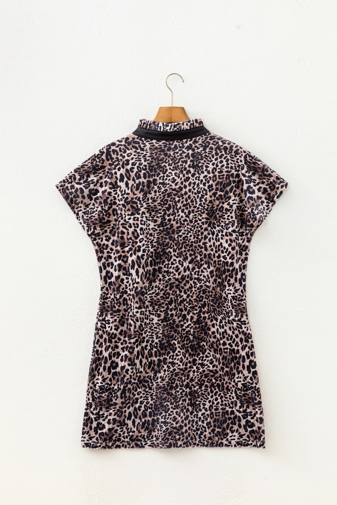 Brown Leopard Print Short Sleeve Mini Shift Silhouette Dress