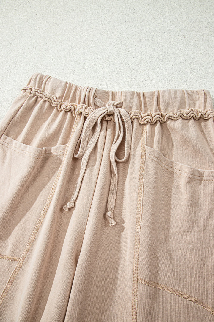 Smoke Gray Mineral Wash Drawstring Retro High Waist Wide Leg Western Pants
