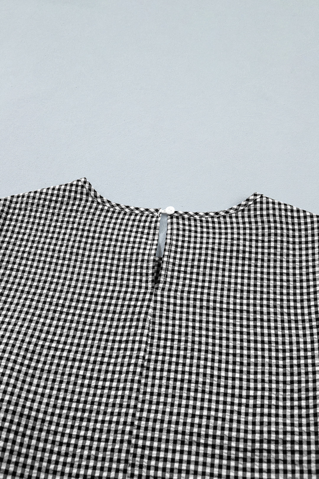 Black Plaid Bow Ruffled Half Sleeve Round Neck Blouse