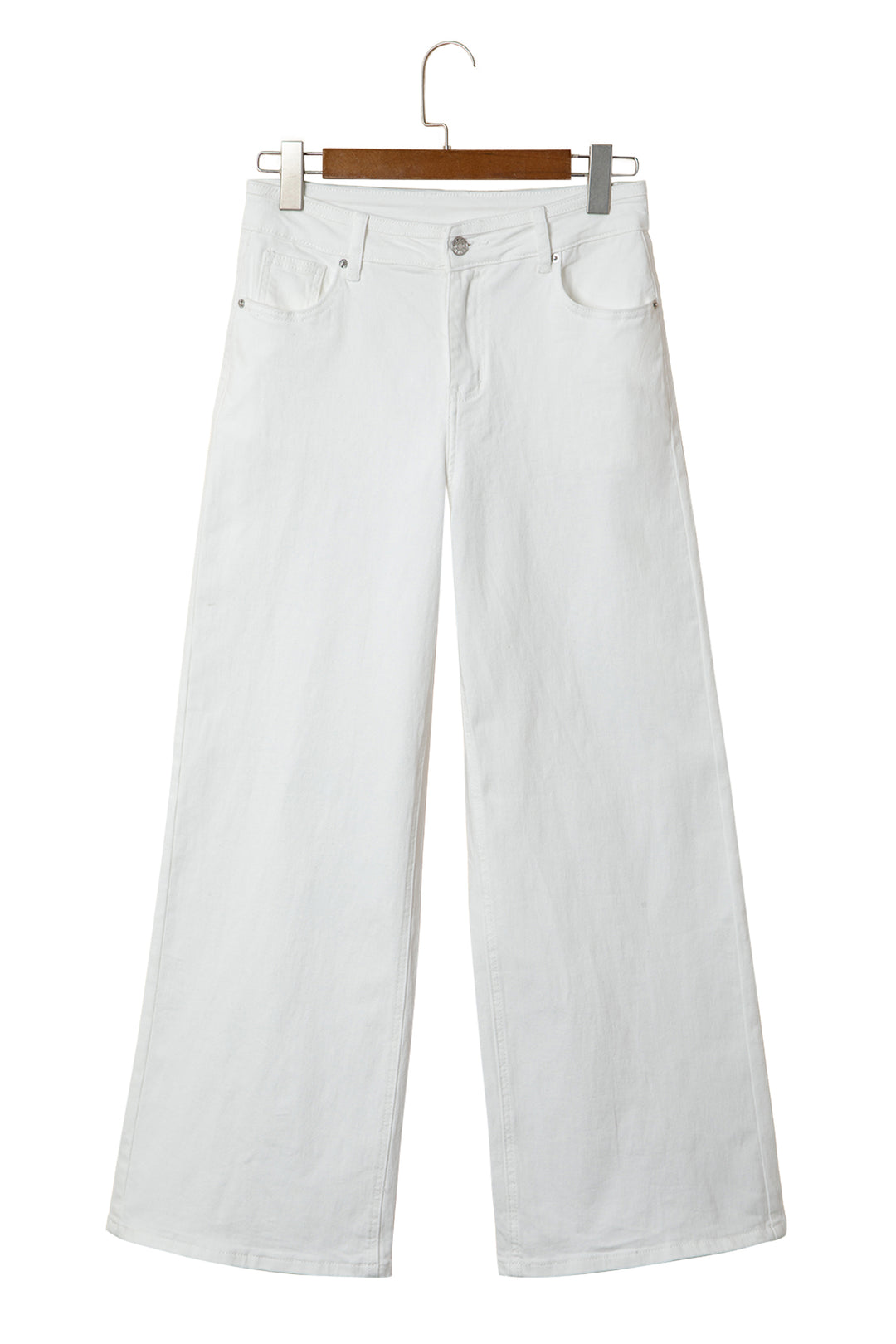 White Solid Color Loose Casual Jeans