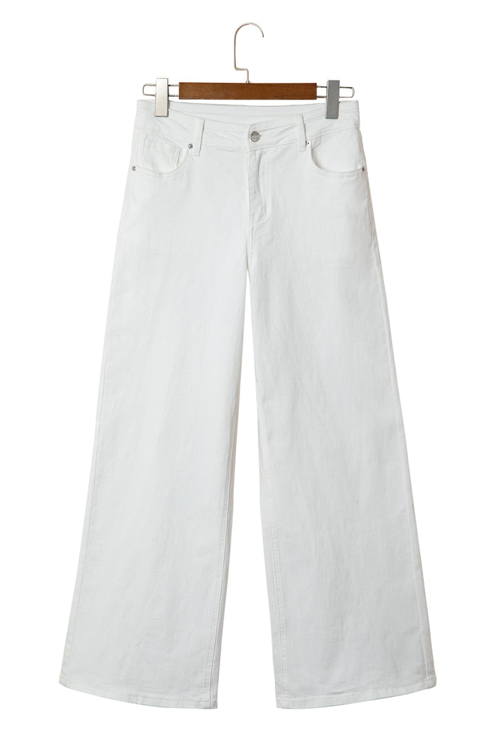 White Solid Color Loose Casual Jeans