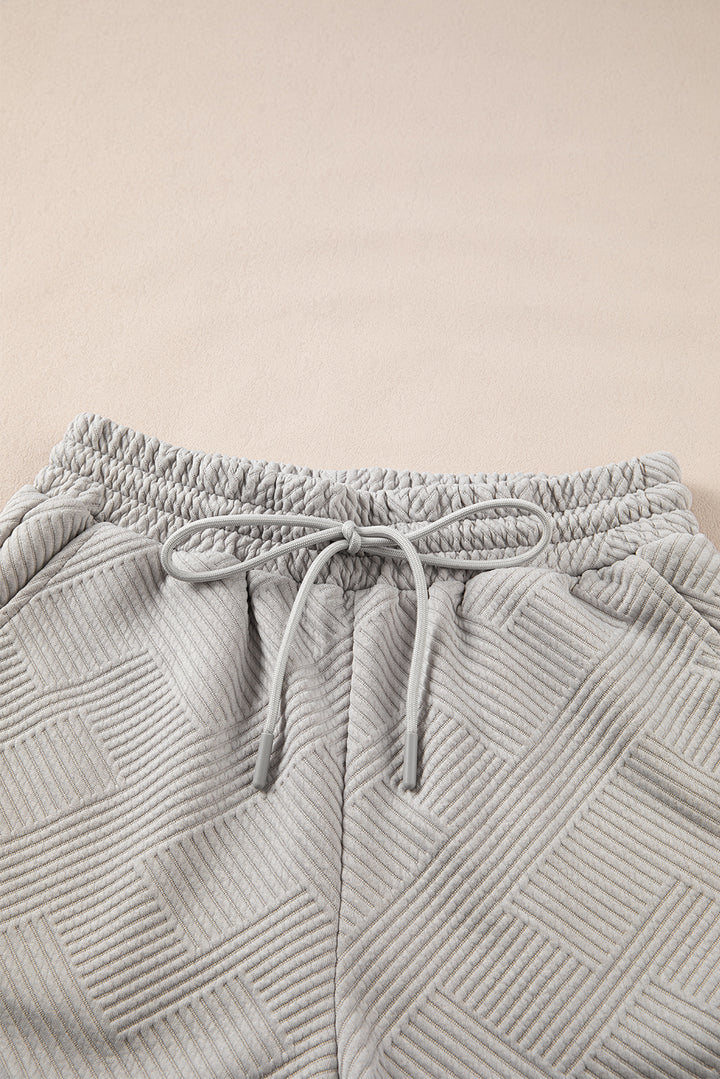 Gray Solid Color Textured Loose Top Casual Two Piece Short Set