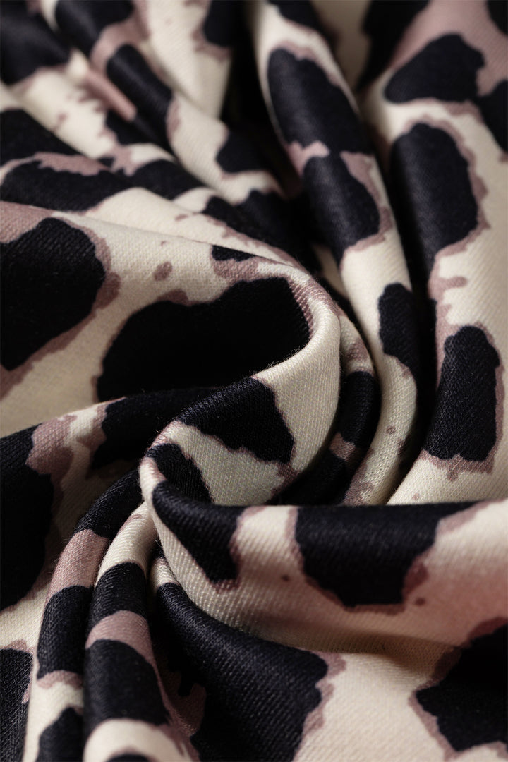 Rose Contrast Detail Tie Waist Leopard Print Casual Pants