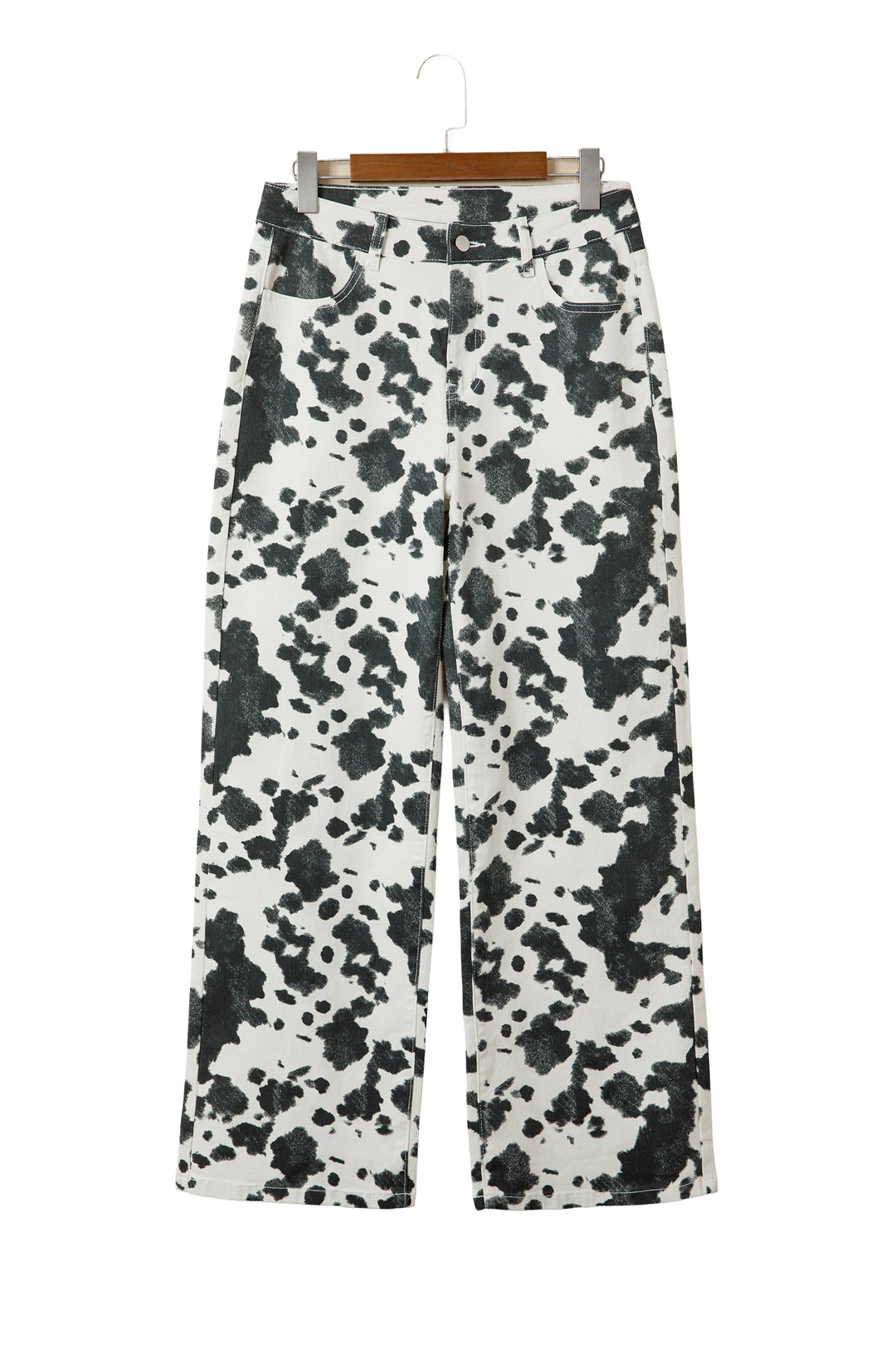 Brown Abstract Print Metal Button Regular Fit Full-Length Jeans