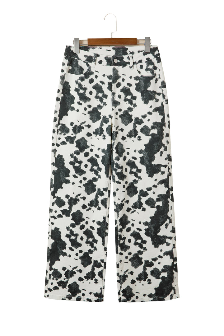 Brown Abstract Print Metal Button Regular Fit Full-Length Jeans