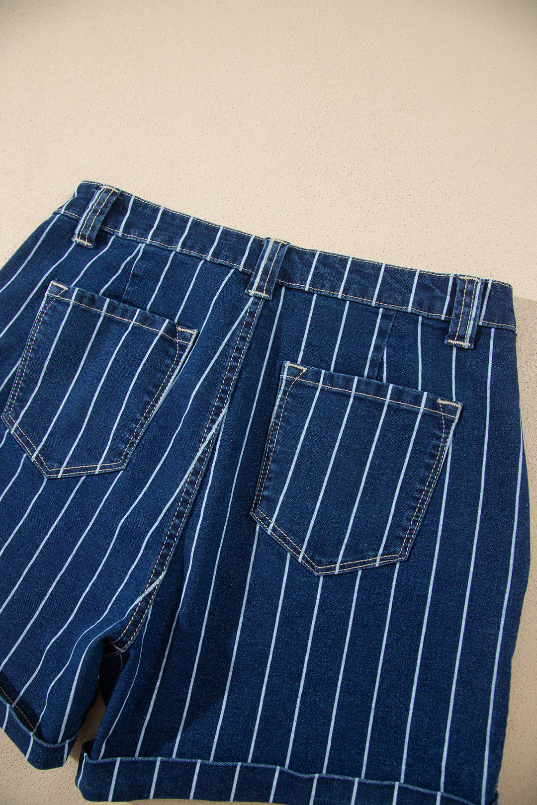 Blue Stripe Metal Button Detail Womens Denim Shorts