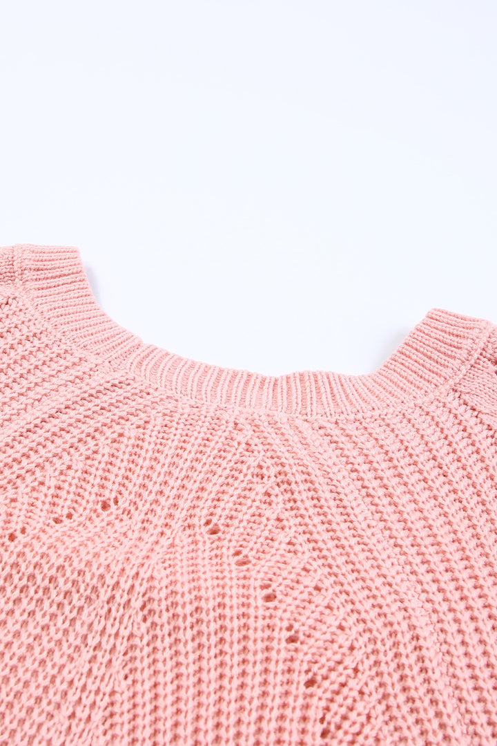 Hollow-out Puffy Sleeve Knit Sweater