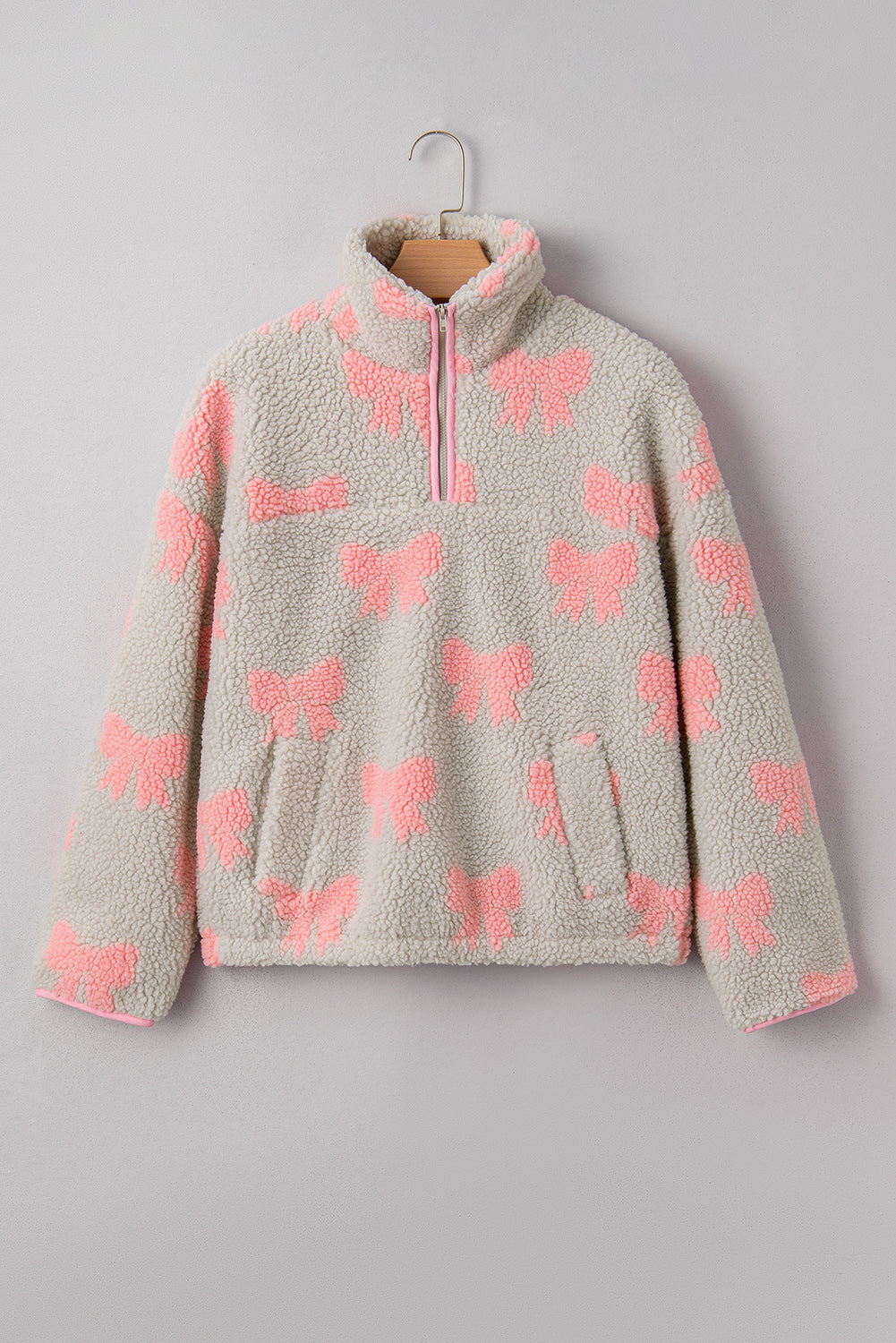 Bow Sherpa Quarter Zip Drop Shoulder Baggy Sweatshirt