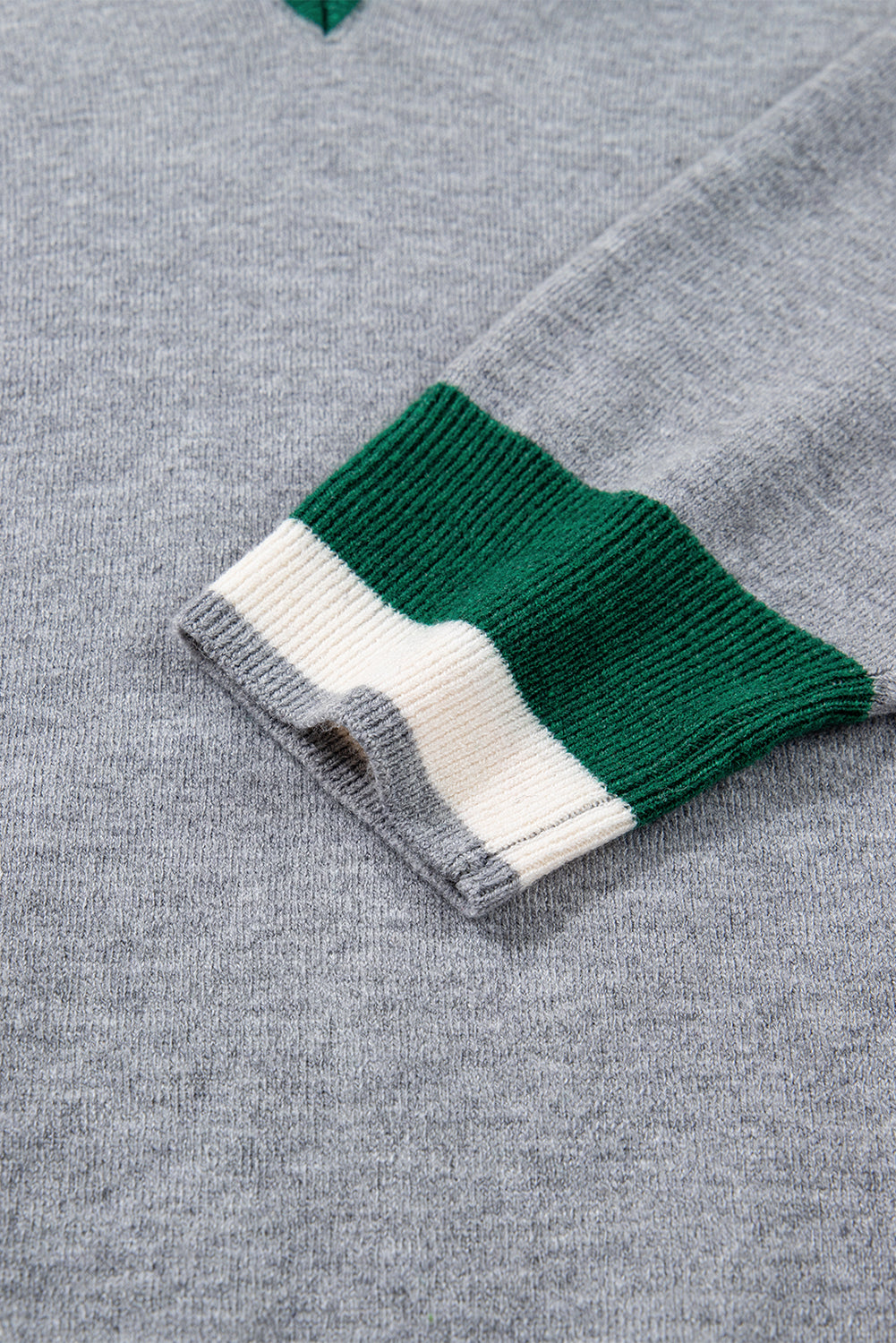 Contrast Striped Trim V Neck Varsity Sweater