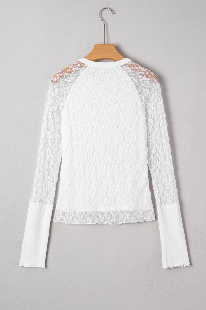 Sheer Lace Long Sleeve Slim Henley Top